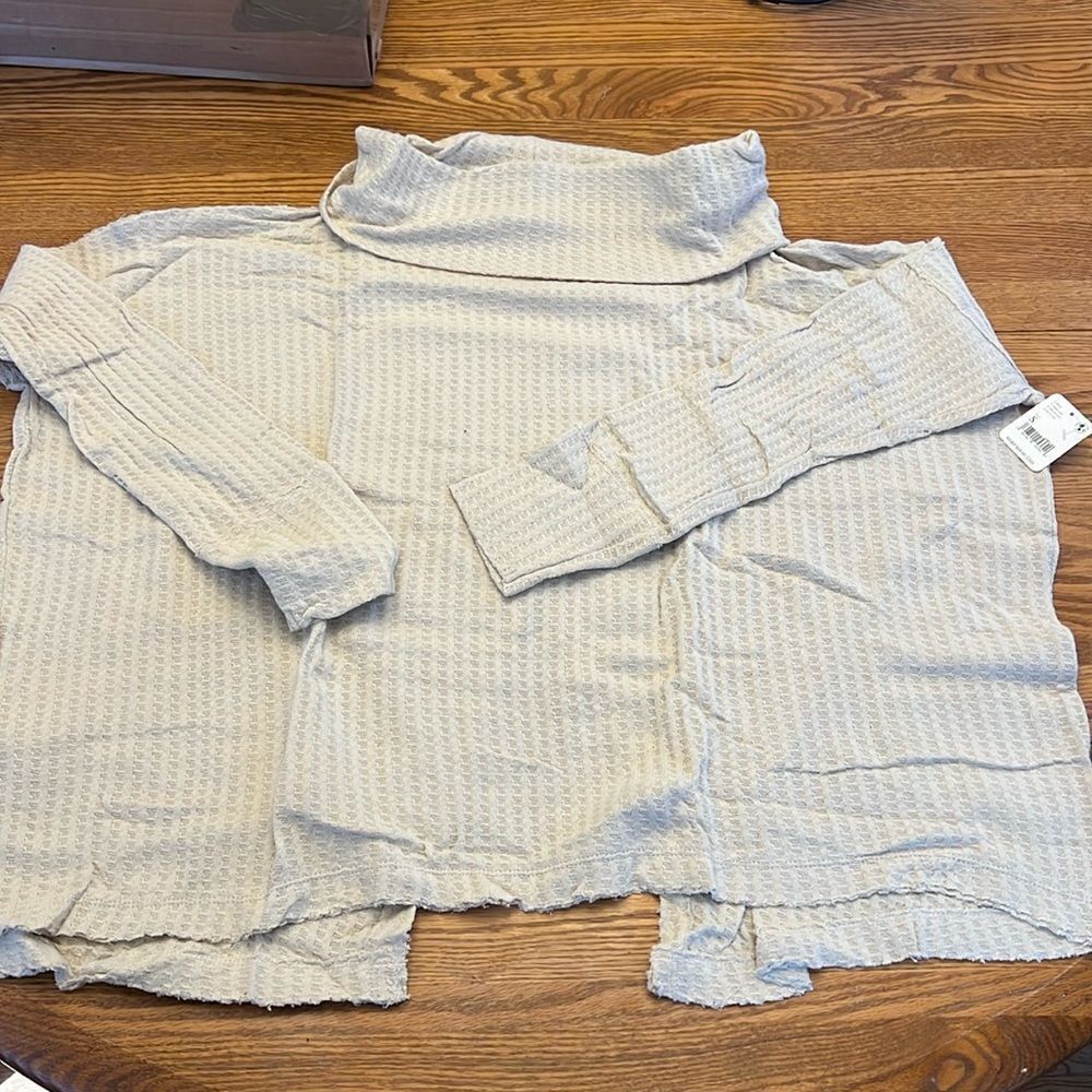 Free People Juicy Long Sleeve Thermal cowl neck in Stone Cold NWT